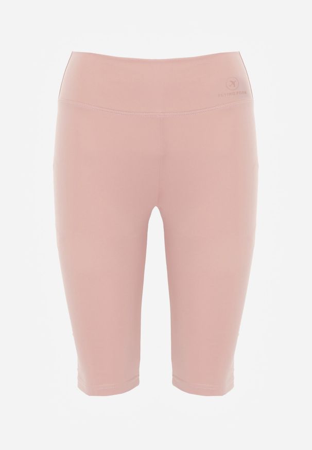 Renee - Różowe Szorty Bikery High Waist z Wyszczuplającym Pasem Briarrose. Okazja: na co dzień. Stan: podwyższony. Kolor: różowy. Materiał: len. Styl: casual, sportowy