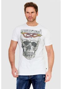 Philipp Plein - PHILIPP PLEIN Biały t-shirt męski Round neck ss flame. Kolor: biały. Wzór: aplikacja, nadruk #1