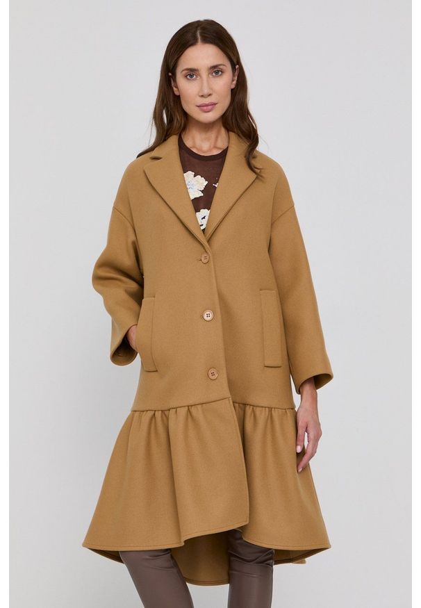 Red Valentino - Płaszcz. Kolor: beżowy. Styl: klasyczny