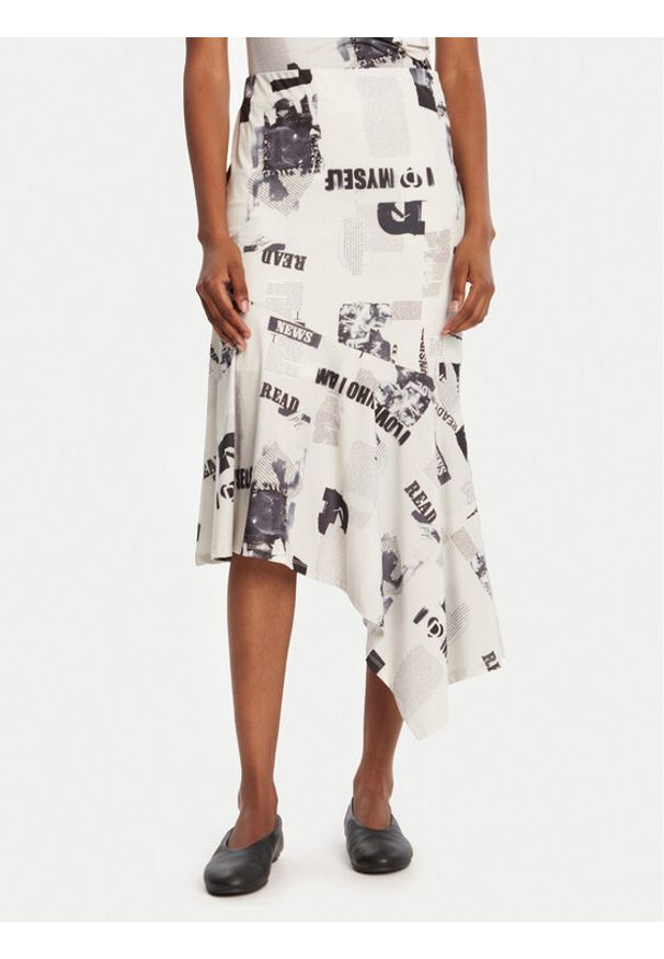 Desigual Spódnica midi Breaking News 25WWFK07 Biały Regular Fit. Kolor: biały. Materiał: syntetyk