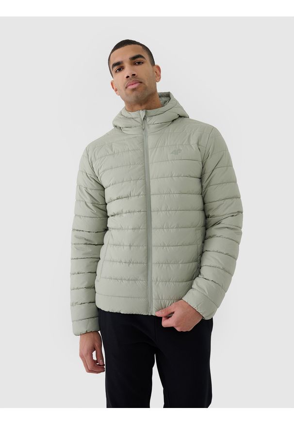4f - 4F Kurtka puchowa z wypełnieniem syntetycznym męska - oliwkowa/khaki XXL. Okazja: na co dzień. Typ kołnierza: kaptur. Kolor: oliwkowy, brązowy, wielokolorowy. Materiał: syntetyk, puch. Długość: długie. Styl: casual, klasyczny, sportowy