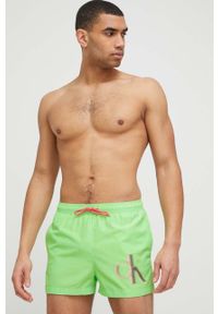 Calvin Klein szorty kąpielowe kolor zielony. Kolor: zielony. Materiał: tkanina, poliester, materiał. Wzór: nadruk #3