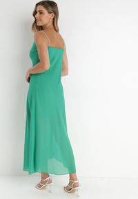 Born2be - Zielona Sukienka Philice. Kolor: zielony. Materiał: tkanina. Długość rękawa: na ramiączkach. Wzór: aplikacja, gładki. Styl: glamour. Długość: maxi #3