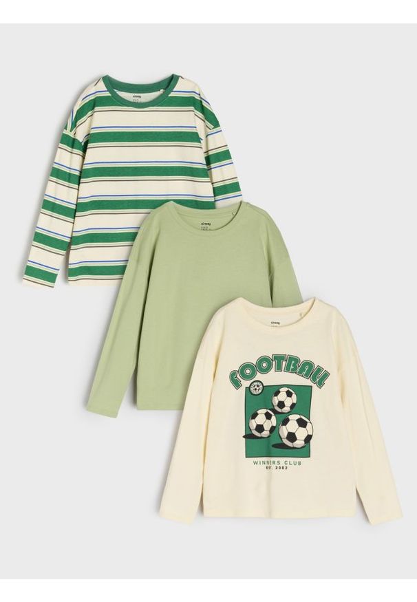 Sinsay - Koszulki z długimi rękawami 3 pack - zielony. Kolor: zielony. Długość rękawa: długi rękaw. Długość: długie