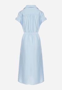 Born2be - Niebieska Wiskozowa Sukienka Koszulowa z Paskiem Rinaruna. Okazja: na co dzień. Kolor: niebieski. Materiał: wiskoza. Typ sukienki: koszulowe. Styl: casual, elegancki #3