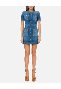Elisabetta Franchi - ELISABETTA FRANCHI - Jeansowa mini sukienka z kieszeniami. Kolor: niebieski. Materiał: jeans. Typ sukienki: dopasowane. Długość: mini #4