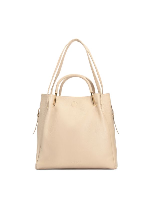 Kazar - Skórzana torebka z metalowymi rączkami. Kolor: beżowy. Materiał: skórzane. Styl: elegancki. Rodzaj torebki: na ramię