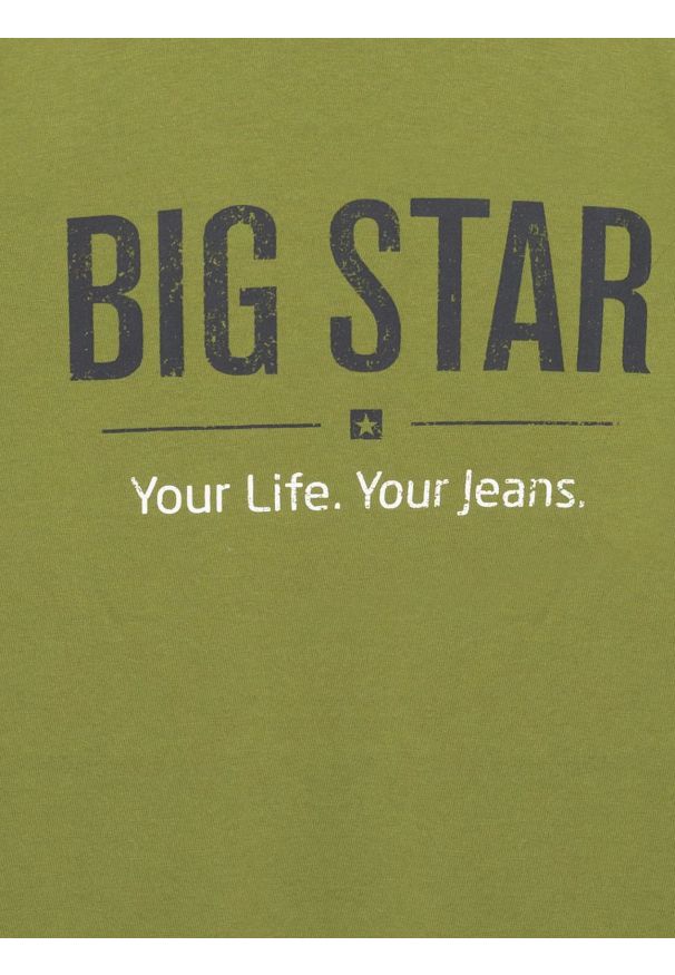 Big-Star - Koszulka męska o klasycznym kroju zielona Bruno 305. Okazja: na co dzień. Kolor: zielony. Materiał: tkanina, bawełna, materiał. Wzór: nadruk, jednolity. Styl: klasyczny