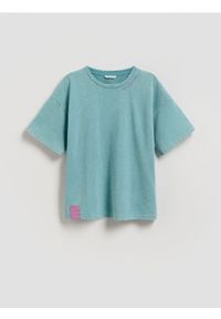 Reserved - T-shirt z efektem sprania - jasnoturkusowy. Kolor: turkusowy. Materiał: dzianina, bawełna #1
