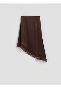 Reserved - Spódnica z asymetrycznym dołem - ciemnobrązowy. Kolor: brązowy. Materiał: wiskoza, tkanina #1
