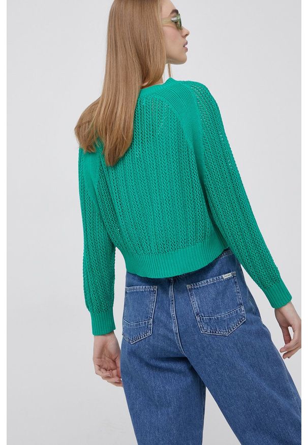 JDY sweter damski kolor zielony lekki. Okazja: na co dzień. Kolor: zielony. Materiał: bawełna. Długość rękawa: raglanowy rękaw. Styl: casual