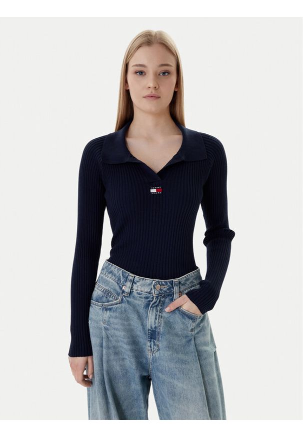 Tommy Jeans Sweter DW0DW22036 Granatowy Slim Fit. Kolor: niebieski. Materiał: syntetyk