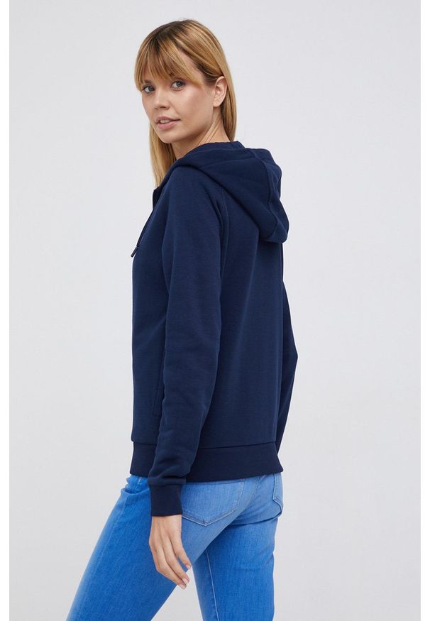 Lacoste Bluza damska kolor granatowy z kapturem gładka. Okazja: na co dzień. Typ kołnierza: kaptur. Kolor: niebieski. Długość rękawa: raglanowy rękaw. Wzór: gładki. Styl: casual