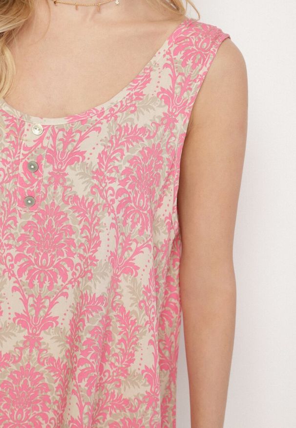 Born2be - Różowo-Beżowa Bluzka z Bawełny ze Wzorem Boho Napolea. Kolor: różowy. Materiał: bawełna. Styl: boho