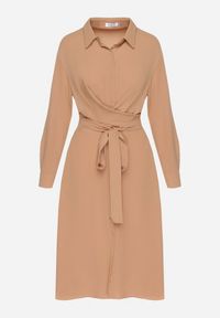 Born2be - Brązowa Koszulowa Sukienka Midi z Guzikami i Materiałowym Paskiem Tetenai. Okazja: na co dzień. Kolor: brązowy. Materiał: materiał. Typ sukienki: koszulowe. Styl: casual. Długość: midi #7