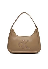 Calvin Klein Torebka Bold Ck Small Shoulder Bag LV04F3230G Beżowy. Kolor: beżowy. Materiał: skórzane #6