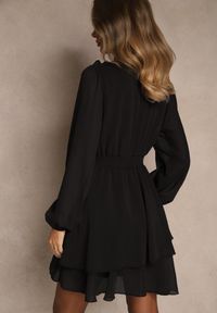 Renee - Czarna Sukienka z Siateczki o Rozkloszowanym Kroju z Bufiastymi Rękawami Aziva. Okazja: na co dzień. Kolor: czarny. Materiał: skóra. Typ sukienki: rozkloszowane, proste. Styl: casual #3