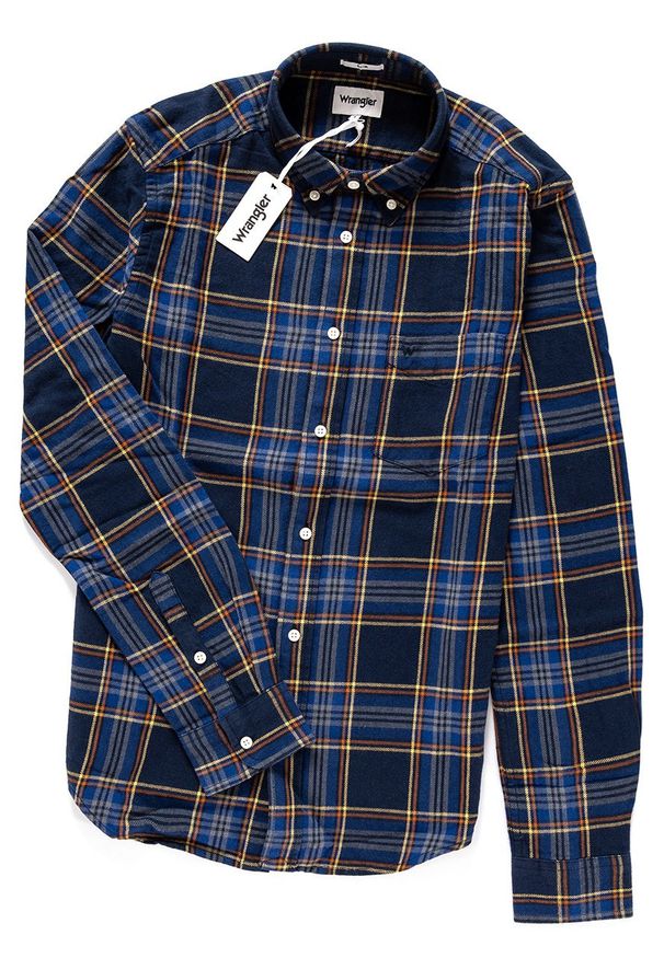 Wrangler - KOSZULA WRANGLER LS 1PKT BUTTON DOWN NAVY W5883OK35 112129640. Typ kołnierza: button down