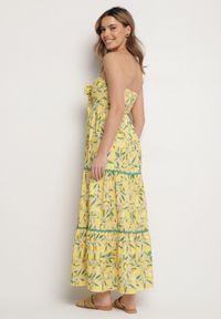 Born2be - Żółta Sukienka w Cytryny z Kokardą Galadessa. Okazja: na co dzień, na randkę. Typ kołnierza: kokarda. Kolor: żółty. Sezon: lato. Styl: casual, elegancki #3