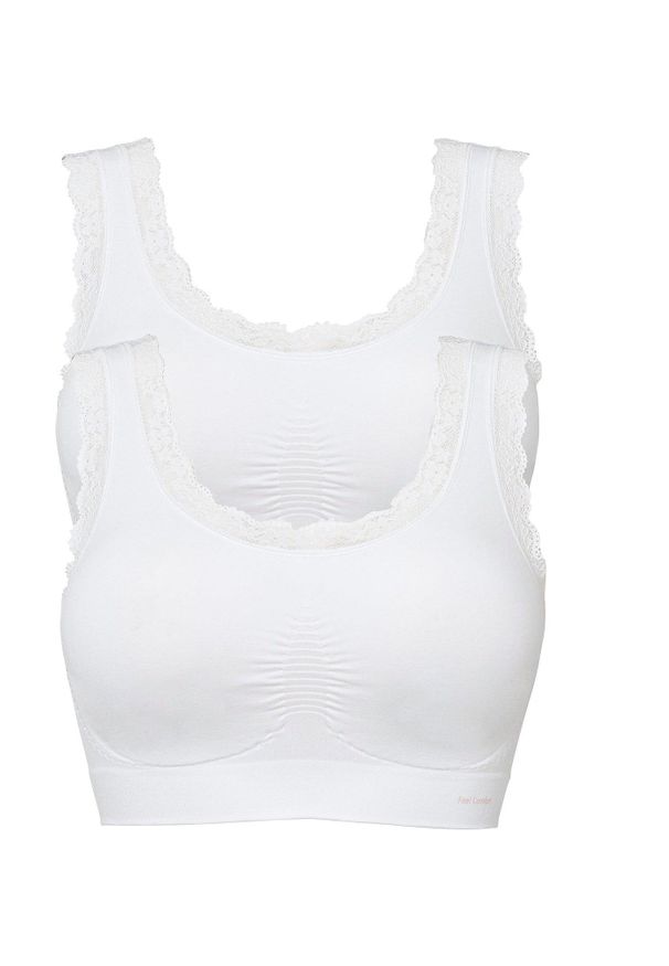 bonprix - Biustonosz bezszwowy bustier z kolekcji Feel Comfort (2 szt.). Kolor: biały. Materiał: materiał, koronka