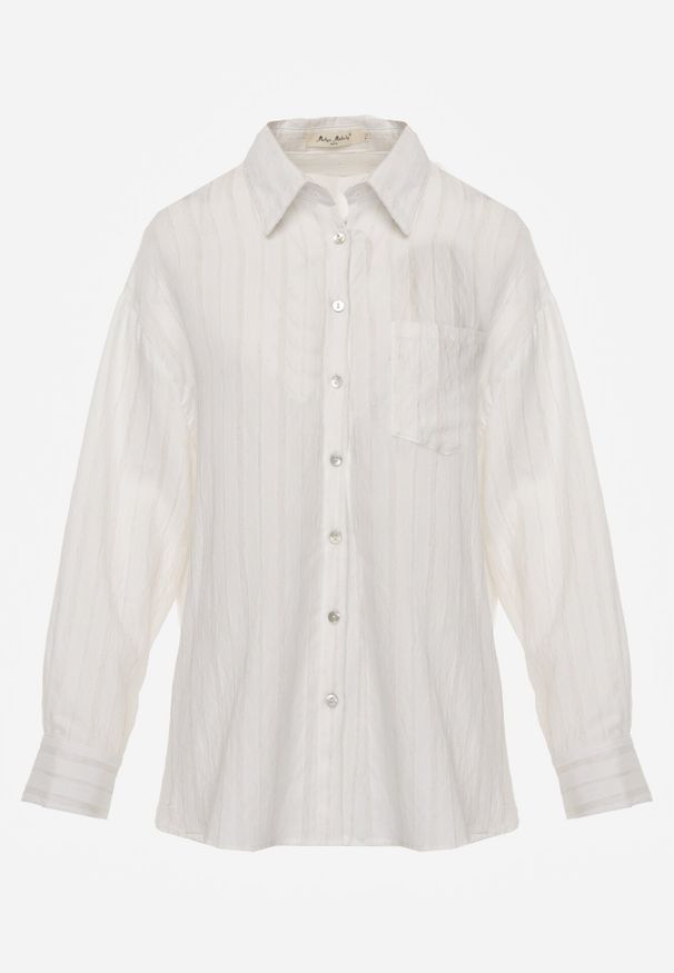 Born2be - Biała Wiskozowa Koszula z Dodatkiem Lnu z Tkaniny Strukturalnej Noma. Okazja: na co dzień. Kolor: biały. Materiał: tkanina, wiskoza, len. Styl: casual