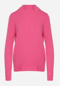 Born2be - Fuksjowy Dopasowany Golf z Aplikacjami przy Dekolcie i Rękawach Unella. Typ kołnierza: golf. Kolor: różowy. Materiał: jeans. Wzór: aplikacja. Styl: elegancki #7