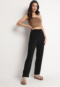 Born2be - Czarne Szerokie Spodnie z Bawełną i Wysokim Stanem Neorenna. Okazja: na co dzień. Stan: podwyższony. Kolor: czarny. Materiał: bawełna. Styl: casual #6