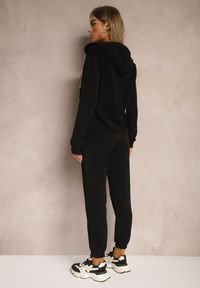 Renee - Czarny Komplet Dresowy z Dodatkiem Bawełny Spodnie z Gumką w Talii Bluza z Kapturem Jaseria. Kolor: czarny. Materiał: bawełna, dresówka