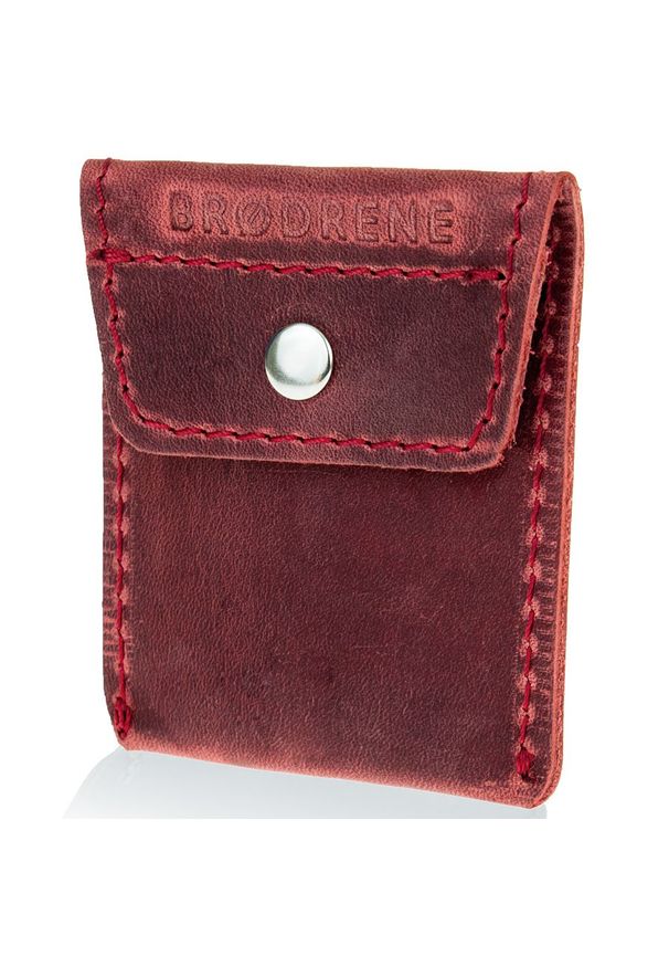 Skórzana bilonówka coin wallet BRODRENE CW02 czerwona. Kolor: czerwony. Materiał: skóra
