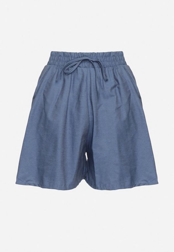 Born2be - Jasnoniebieskie Bawełniane Luźne Szorty z Wysokim Stanem i Gumką w Pasie Vinnea. Okazja: na co dzień. Stan: podwyższony. Kolor: niebieski. Materiał: bawełna. Sezon: lato. Styl: casual