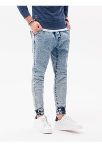 Ombre Clothing - Spodnie męskie jeansowe joggery P1027 - jasnoniebieskie - XXL. Kolor: niebieski. Materiał: jeans. Styl: klasyczny #7