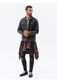 Ombre Clothing - Kurtka męska jeansowa katana - czarna V3 OM-JADJ-0123 - XL. Kolor: czarny. Materiał: jeans. Styl: klasyczny #1
