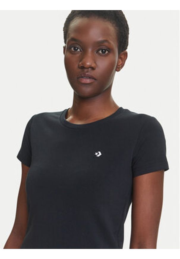 Converse T-Shirt 10027252-A02 Czarny Slim Fit. Kolor: czarny. Materiał: syntetyk