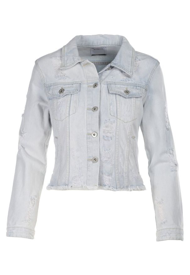 Born2be - Jasnoniebieska Kurtka Jeansowa Nauny. Kolor: niebieski. Materiał: jeans. Długość rękawa: długi rękaw. Długość: długie. Wzór: aplikacja