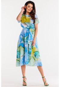 Awama - Zwiewna sukienka szyfonowa rozkloszowana niebieska. Kolor: niebieski. Materiał: szyfon. Styl: wakacyjny #2