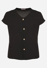 Born2be - Czarna Bluzka Ozdobiona Guziczkami z Przodu Mepiana. Okazja: na co dzień. Kolor: czarny. Materiał: jeans. Długość rękawa: krótki rękaw. Długość: krótkie. Wzór: aplikacja. Styl: klasyczny, elegancki, casual #6