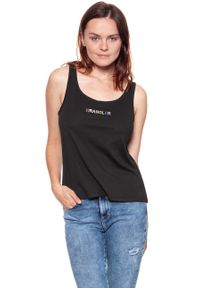 Wrangler - WRANGLER T SHIRT DAMSKI TANK BLACK W7387EV01 112131060. Okazja: na co dzień. Długość rękawa: na ramiączkach. Wzór: kolorowy, nadruk. Styl: casual