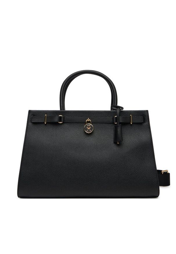 TOMMY HILFIGER - Tommy Hilfiger Torebka American Icon Tote Leather AW0AW17185 Czarny. Kolor: czarny. Materiał: skórzane