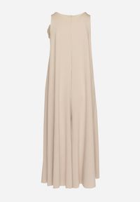 Born2be - Beżowy Kombinezon z Wiskozą i Broszką Kwiatu 3D Odellira. Okazja: na co dzień. Kolor: beżowy. Materiał: wiskoza. Wzór: kwiaty. Styl: casual, elegancki #5