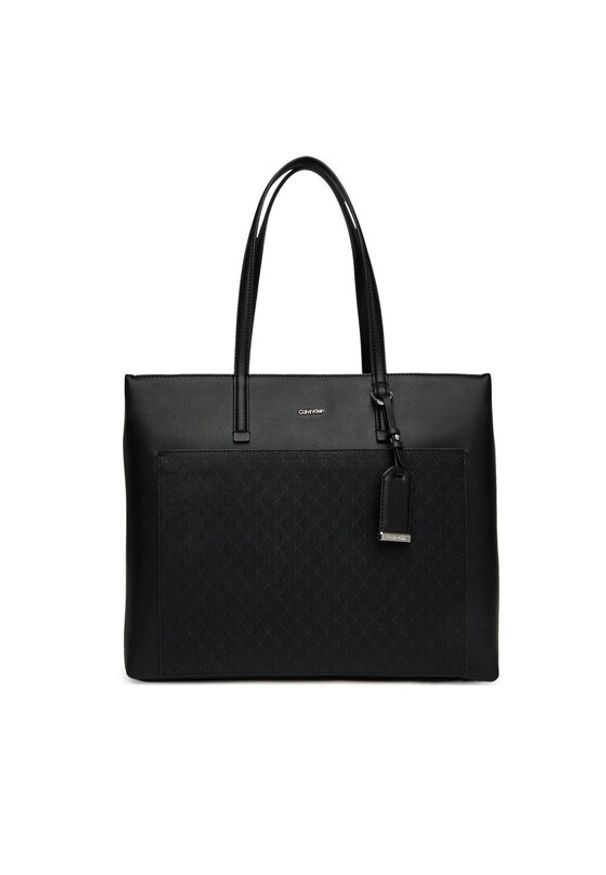 Calvin Klein Torebka Ck Must Aop Medium Shopper W/Poc LV04F3225G Czarny. Kolor: czarny. Materiał: skórzane