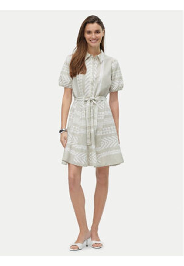 Vero Moda Sukienka koszulowa Dicthe 10303728 Beżowy Regular Fit. Kolor: beżowy. Materiał: bawełna. Typ sukienki: koszulowe