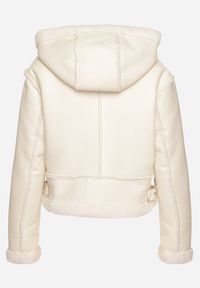 Born2be - Jasnobeżowa Krótka Kurtka Biker z Kapturem i Futrzanymi Wstawkami Daithia. Okazja: na co dzień. Typ kołnierza: kaptur. Kolor: beżowy. Materiał: futro. Długość: krótkie. Styl: casual #3