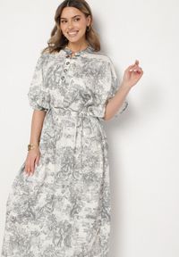 Born2be - Szara Sukienka Typu Oversize z Wiskozą w Abstrakcyjny Wzór Lunalessa. Okazja: na co dzień. Kolor: szary. Materiał: wiskoza. Typ sukienki: oversize. Styl: klasyczny, elegancki, casual #7