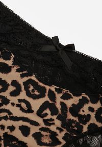 Born2be - Czarno-Beżowe Majtki Typu Stringi z Koronką Nedareanes. Kolor: czarny. Materiał: koronka. Wzór: koronka #3