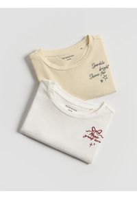 Reserved - Bawełniany t-shirt z haftem 2 pack - wielobarwny. Materiał: bawełna. Wzór: haft