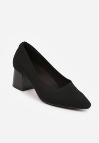 Born2be - Czarne Czółenka VICES ze Sportowej Tkaniny na Słupku Waesbella. Nosek buta: otwarty. Kolor: czarny. Materiał: tkanina. Obcas: na słupku. Styl: sportowy. Wysokość obcasa: średni #8