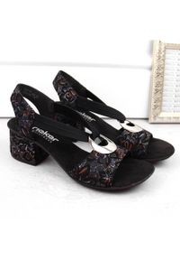 Komfortowe sandały damskie na obcasie z gumką czarne Rieker 64683-91. Kolor: czarny. Obcas: na obcasie. Wysokość obcasa: średni #5