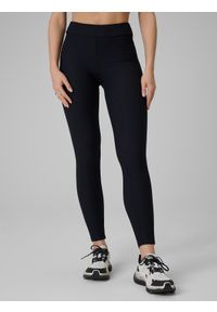 4f - 4F Legginsy dzianinowe prążkowane damskie - czarne XS. Okazja: na co dzień. Stan: podwyższony. Kolor: czarny. Materiał: prążkowany, dzianina. Długość: długie. Wzór: gładki. Styl: casual #2