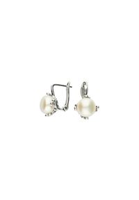 Polcarat Design - Srebrne oksydowane kolczyki z perłami K3 1787. Materiał: srebrne. Kolor: srebrny. Wzór: kwiaty, aplikacja. Kamień szlachetny: perła #1