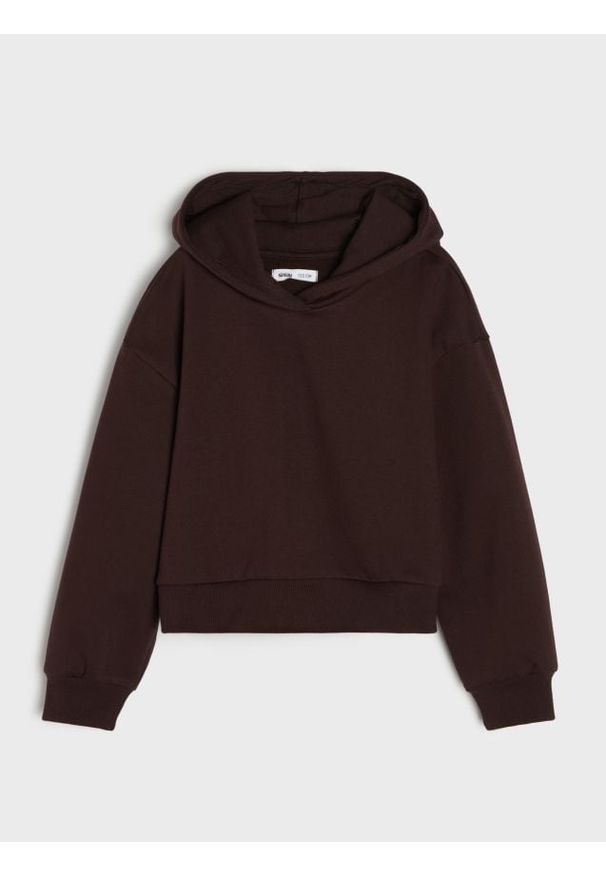 Sinsay - Bawełniana bluza z kapturem - brązowy. Typ kołnierza: kaptur. Kolor: brązowy. Materiał: bawełna